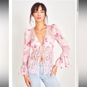 LoveShackFancy Pink Floral Lace Top
